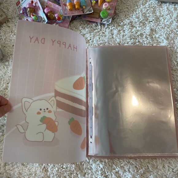 Cute Animal and Carrot Cake Print Binder Folder With 5 Plastic Sleeves. - Picture 5 of 10